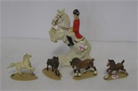 (5) Horse figurines including ceramic Lipizan