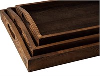 Rustic Wooden Serving Trays with Handle - Set of
