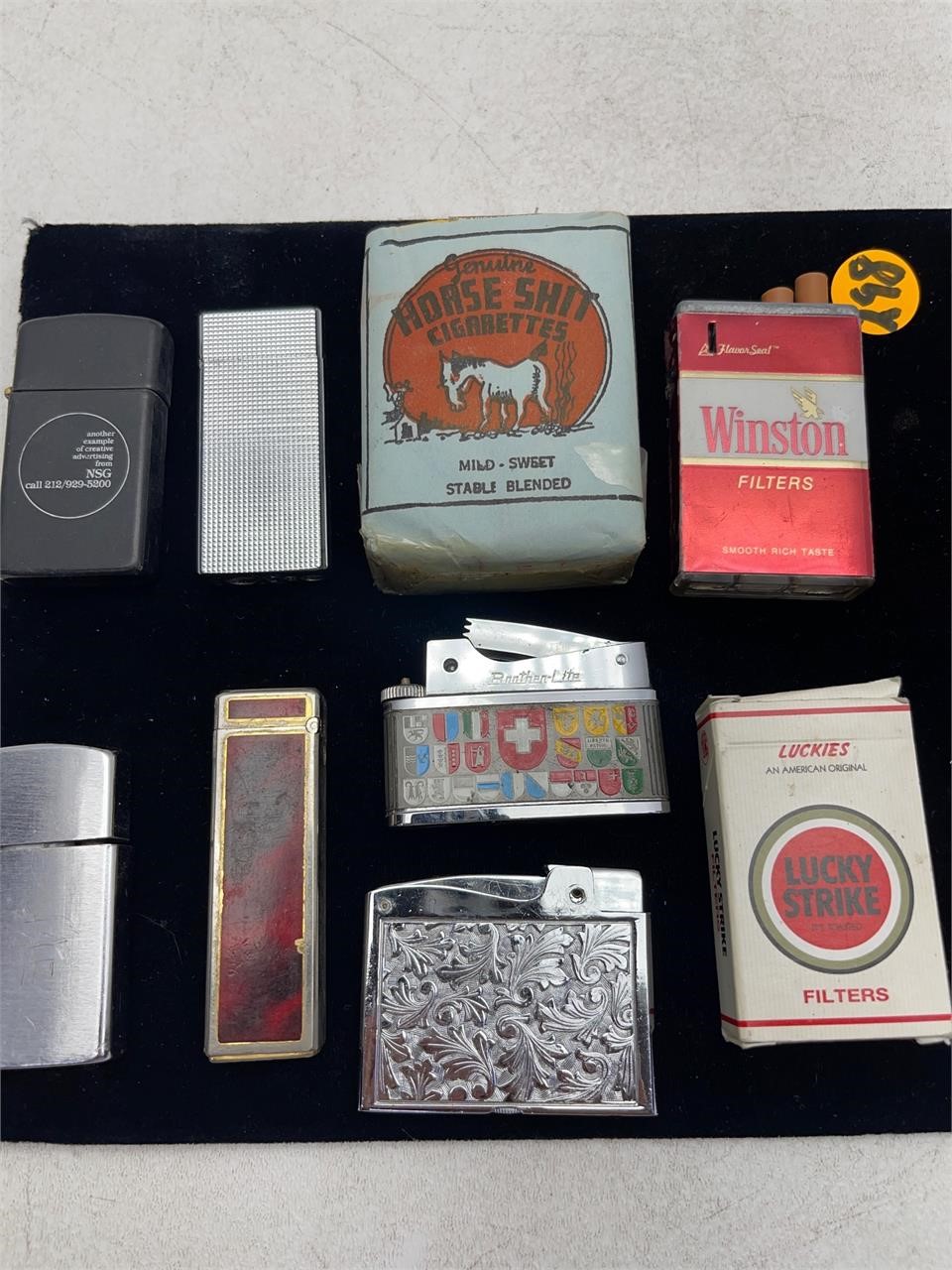 9PC MISC LIGHTER COLLECTION & HORSESHIT CIGARETTES