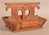 Heart-Carved Wood Folk Art Utensil Carrier.