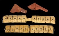 (2) Military holsters, (2) WWII Marine Corp. rifle