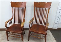 Oak Pressed Back Arm Chairs 2 PC Lot
