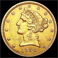 1898 $5 Gold Half Eagle CLOSELY UNCIRCULATED