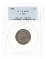 1893 US SILVER COMMEM. ISABELLA 25C QUARTER PCGS A