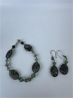 Sterling Green Stone Bracelet & Earrings