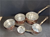 Group of Five French Copper Sauce Pans