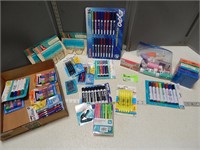 Markers, mechanical pencils, index cards, blue lig