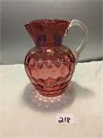 5Antique Bohemian, Cranberry Glass Pitcher