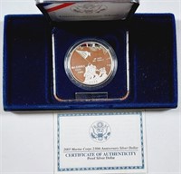 2005  Marine Corps Comm. silver dollar  Proof