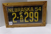 vintage 1954 Nebraska framed license plate