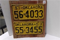 1951 and 1953 Oklahoma framed license plates
