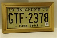 vintage 1975 Oklahoma framed license plate