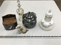Cracker bowl, dog figure and containers
