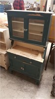 Dated 1934 Blue Painted Child's Kitchen cabinet