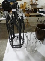 WROUGHT IRON FIXTURE AND PRESS GLASS PITCHER