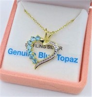 Sterling Silver Yellow Gold Plated Genuine Blue
