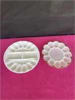 Vintage milk glass pair deviled egg plate (one is)