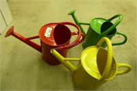 3 - 1 gallon metal watering cans - one missing a s