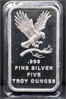 5 troy oz Silvertowne eagle silver bar