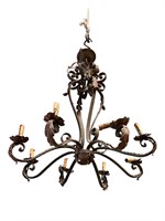 8 Arm Basket Iron French Light with Leaves