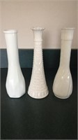 Trio of Milk Glass Vases