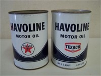 2 TEXACO HAVOLINE MOTOR OIL U.S. QT. CANS -