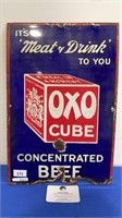 VINTAGE OXO CUBE BEEF STOCK ENAMEL SIGN