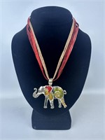 Colorful Elephant Pendant With Ribbon Chain