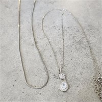 2- Sterling Silver Chains w one Pendant