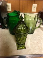 Lot of 3 green items- 2 are pitchers