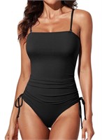 P298  Eytino Ribbed One Piece Swimsuit, Black 2XL