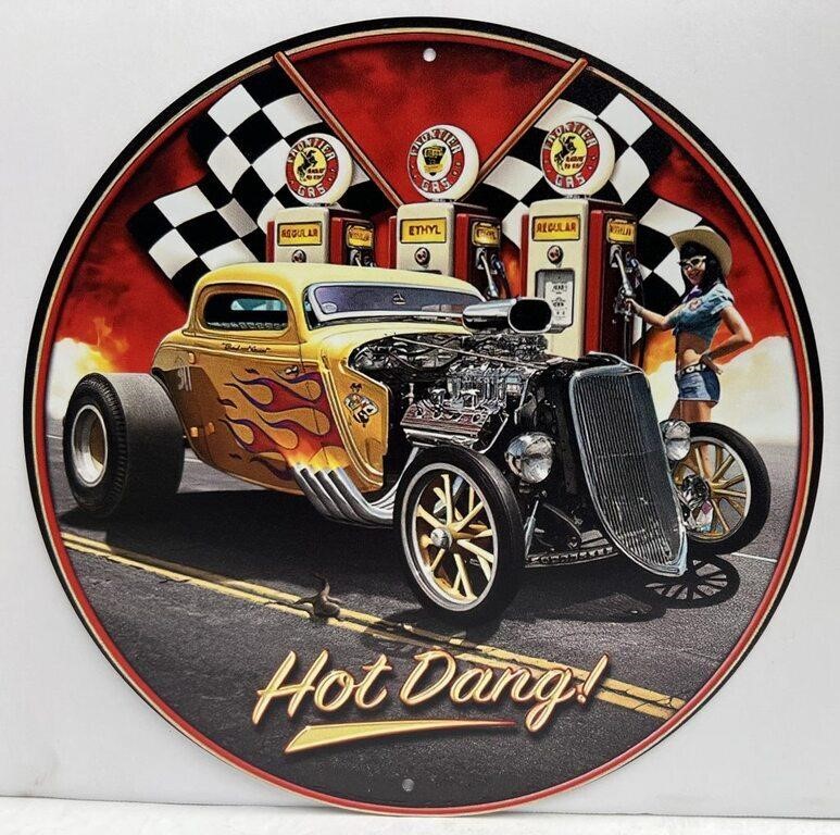 Blown Hot Rod Metal Sign 8" Diameter