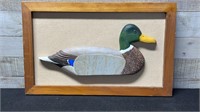 Hand Crafted Wooden Duck In Frame 20" Long X 13" H