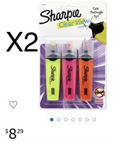 X2 Sharpie Clear View Chisel Tip Highlighters,