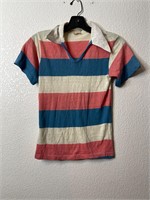 Vintage Femme Striped Polo Shirt 80s