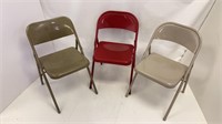 Set Of 3 Folding Chairs Metal Red/gray/tan