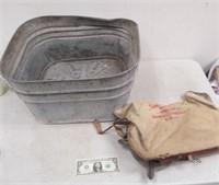 Vintage Galvanized Tub, 2 Vintage Saws &