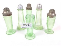 Lot: 3 pr green depression glass shaker sets
