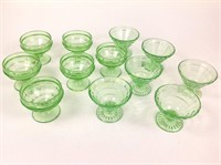 Lot: 12 green depression glass sherbets