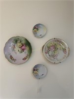 Four Hand-painted German Floral Plates