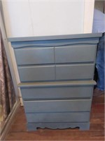 BLUE PAINTED DRESSER - NO KNOBS 5 DRAWERS