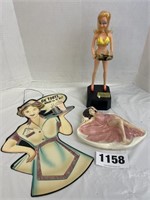 Cocktail Waitress Statue, Sign & Ash Tray,