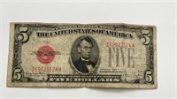 1928F $5 United States Note Red Print