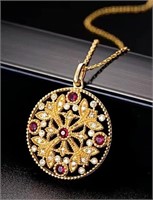 Pigeon Blood Red Ruby 18Kt Gold Diamond Pendant