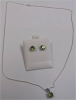 925 Silver Matching Peridot Necklace & Earring Set