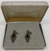 Art Deco Style Sterling Silver & Onyx Earrings