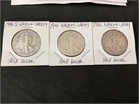 1936, 1941 and 1944-S Walking Liberty Half Dollars