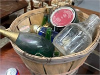 Basket of Antique Bottles, HalfandHalf Tin-Lot