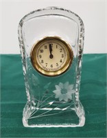 Glass clock cut and etched signed