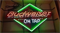 Budweiser On Tap Neon Sign w/Sign backing.